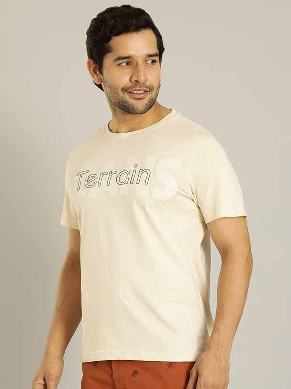 Indian Terrain Men's Half Sleeve Regular Fit Cream Round Neck T-Shirt